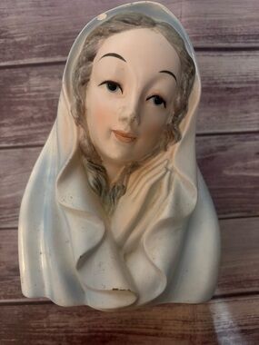 Vintage Blue and White Mary planter